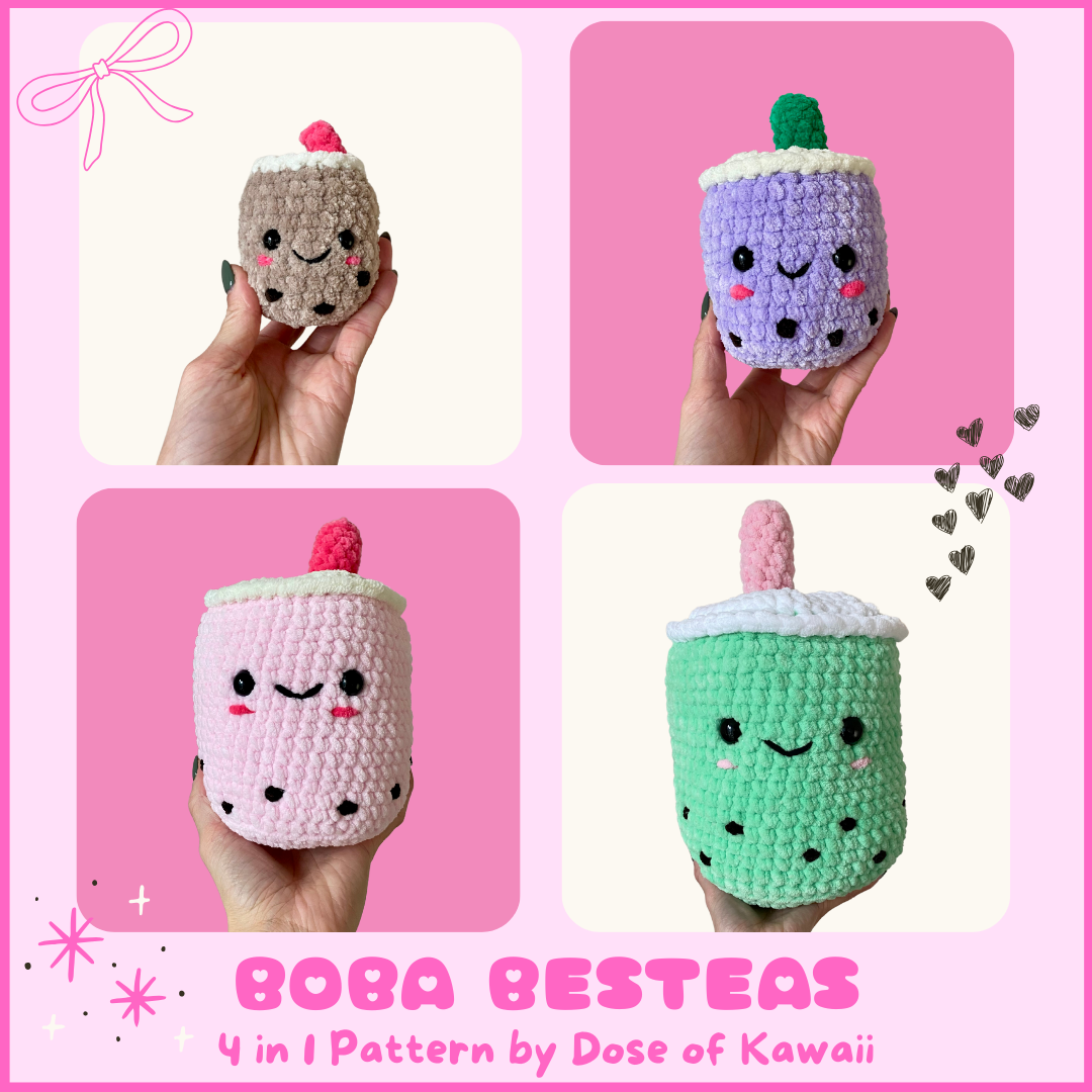 4 in 1 Boba Besteas Amigurumi Pattern (PDF Pattern only. Includes printable version)