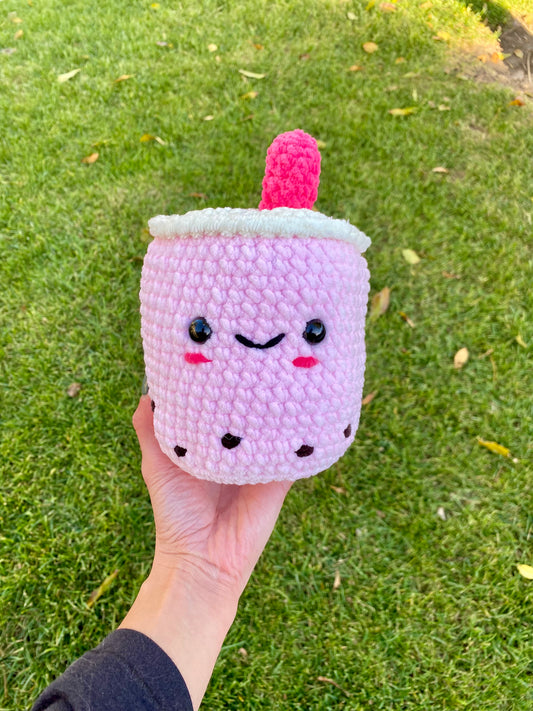 Strawberry Milk Tea handmade Boba Bestea Plushie - Medium