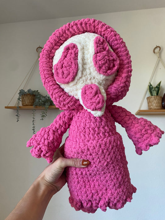 Glittery Pink Cuddly Ghostface - Handmade plushie